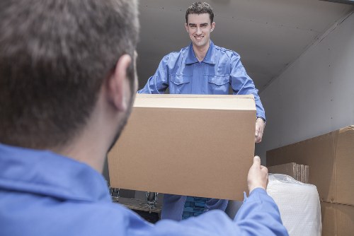 Commercial moving truck loaded for business relocation