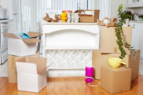 Household removals job with furniture and boxes ready for transport