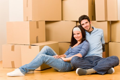 Office and business items loaded into moving van