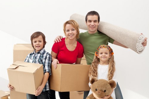 Apartment relocation planning with moving van and packed boxes