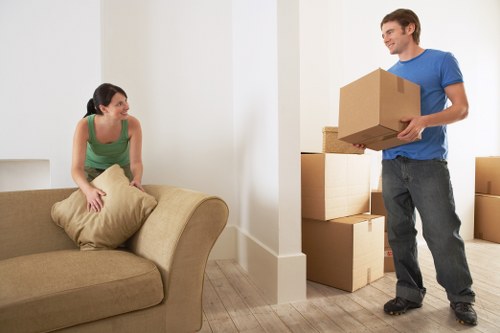 Packed household items organized for a relocation job
